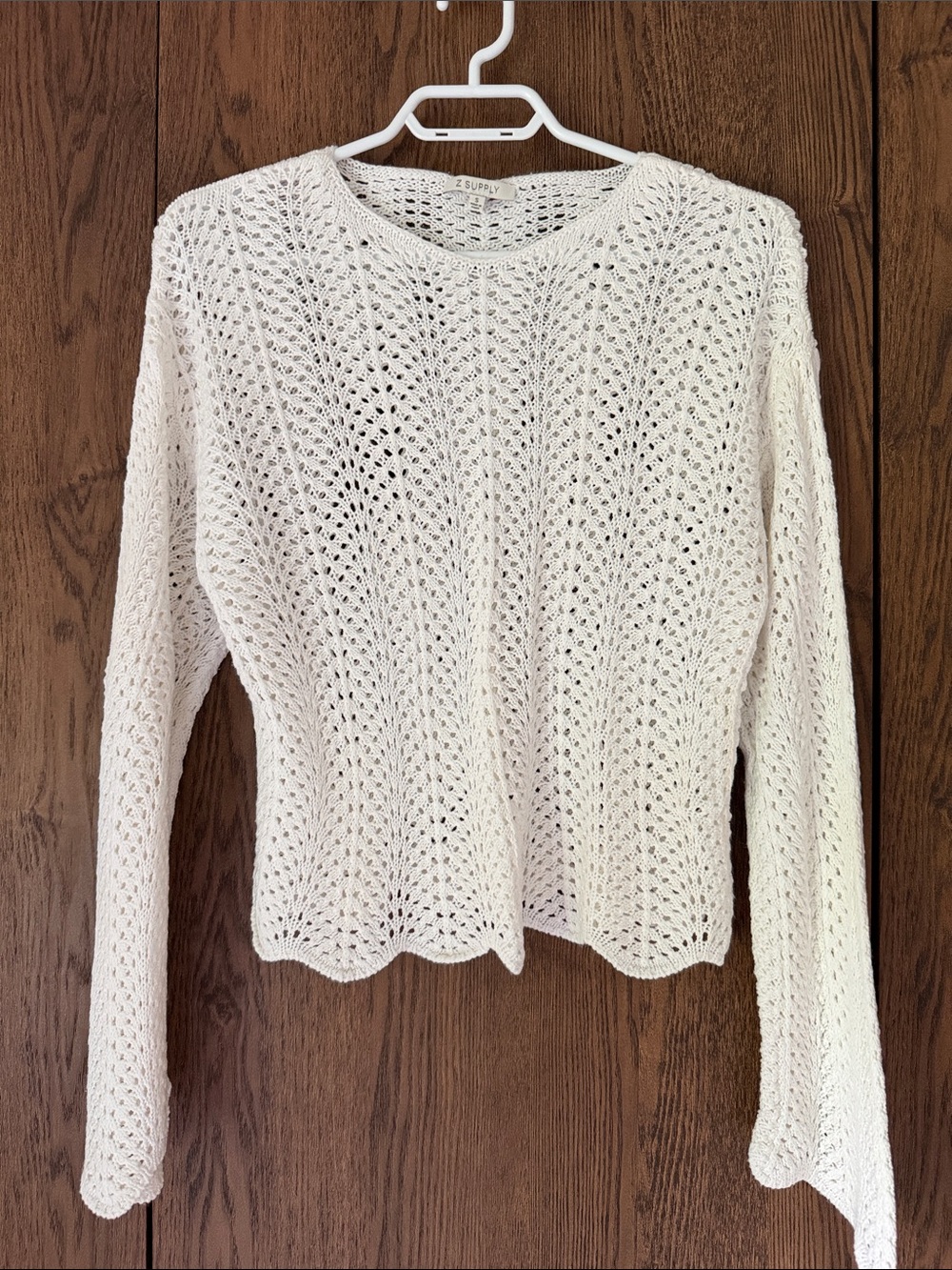 Z Supply White Open Knit Crewneck Sweater